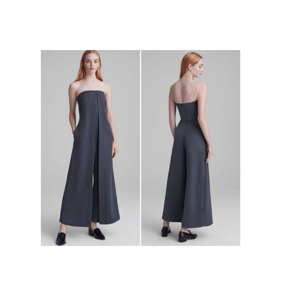 Club Monaco Gray Strapless Wide Leg Jumpsuit Size 12 - Picture 2 of 4